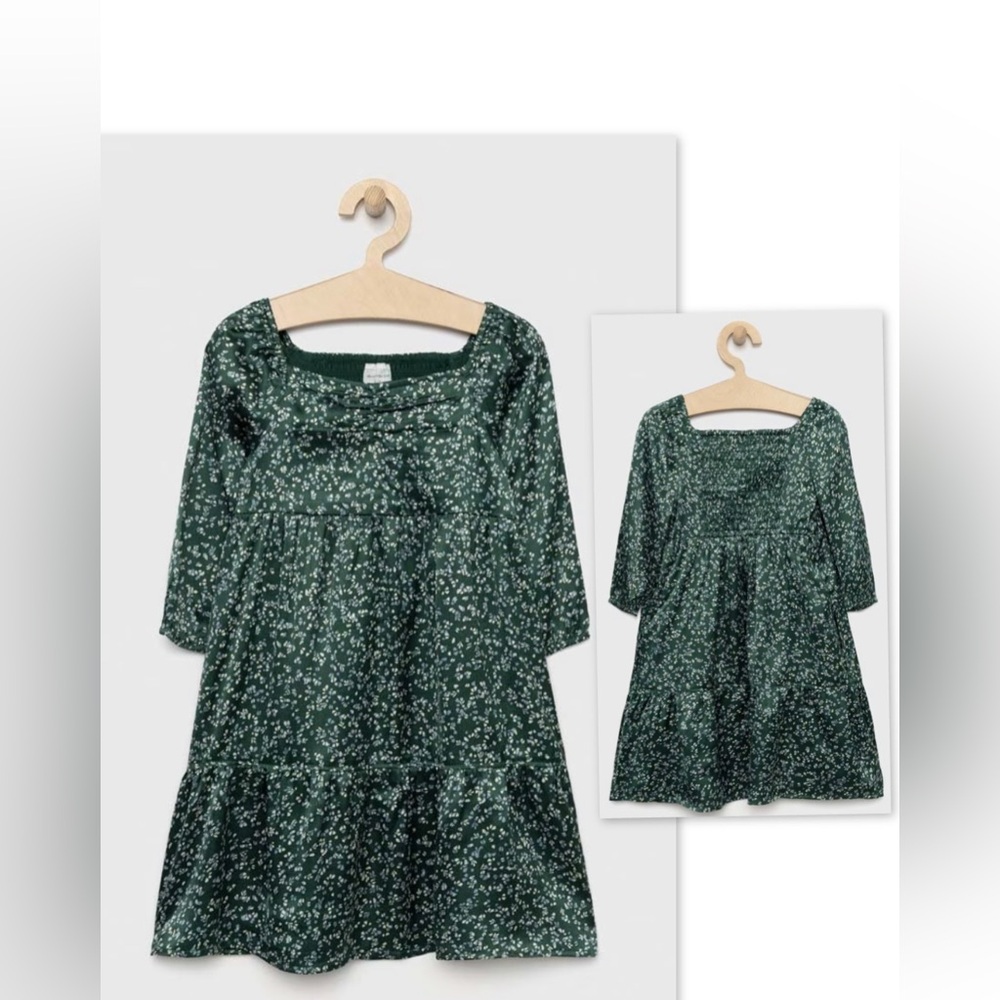 Abercrombie Kids 13/14 Green Floral Satin Smocked Holiday Party Dress